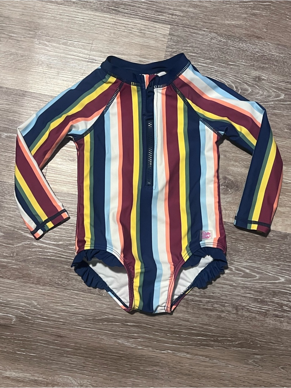 Ruffle butts 2t Kids Long Sleeve One-Piece Swimsuit - Multicolor Stripe